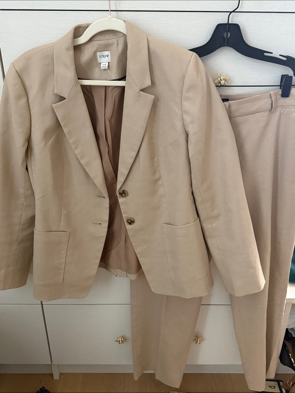J. Crew Taupe Women's linen and Lined Two-Button Blazer and Linen Pants.